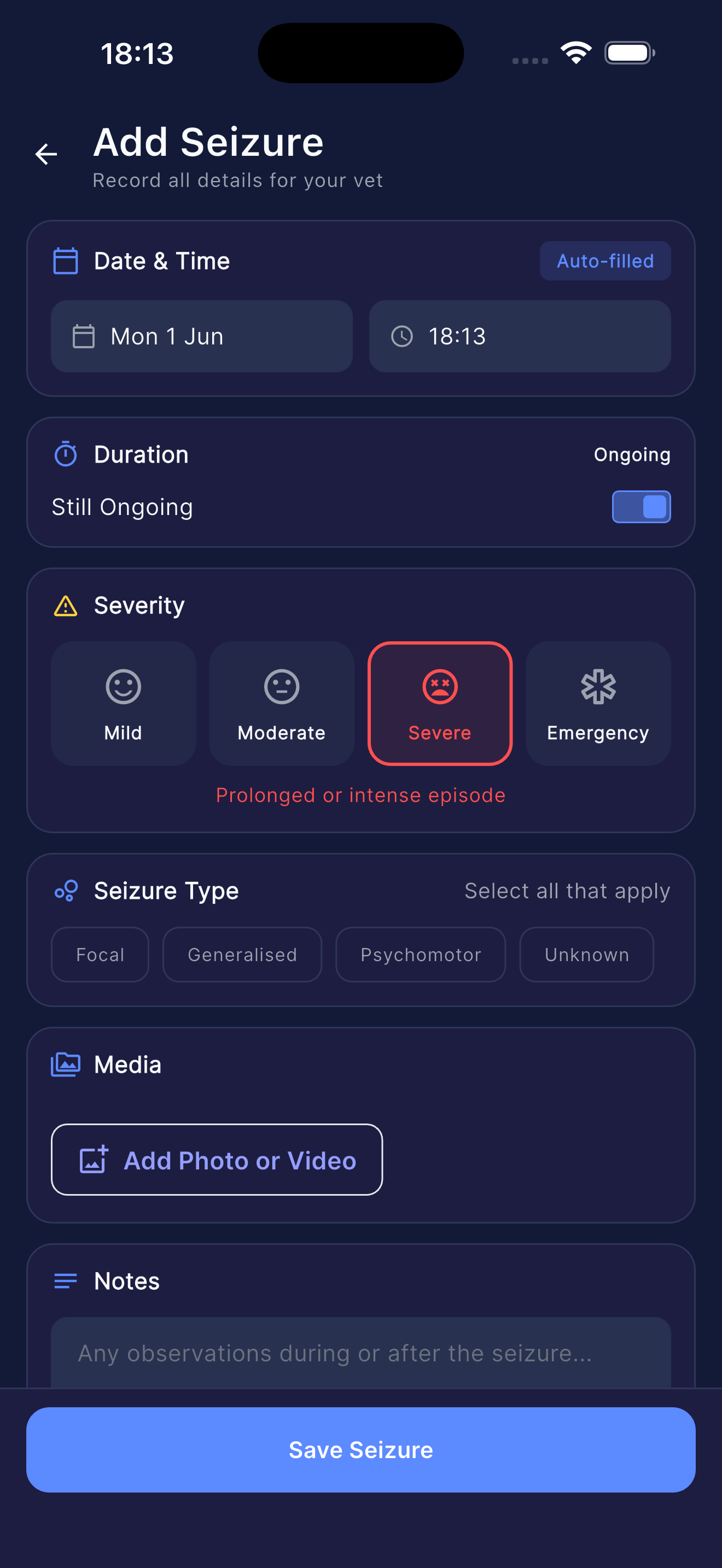 Add seizure screen