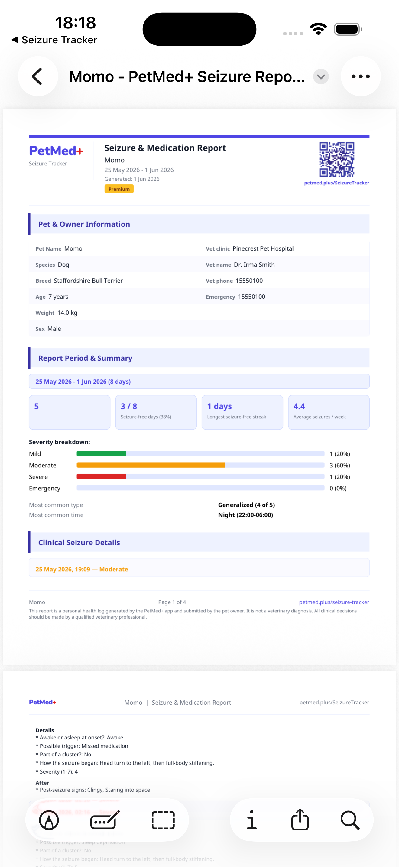 Vet report screen